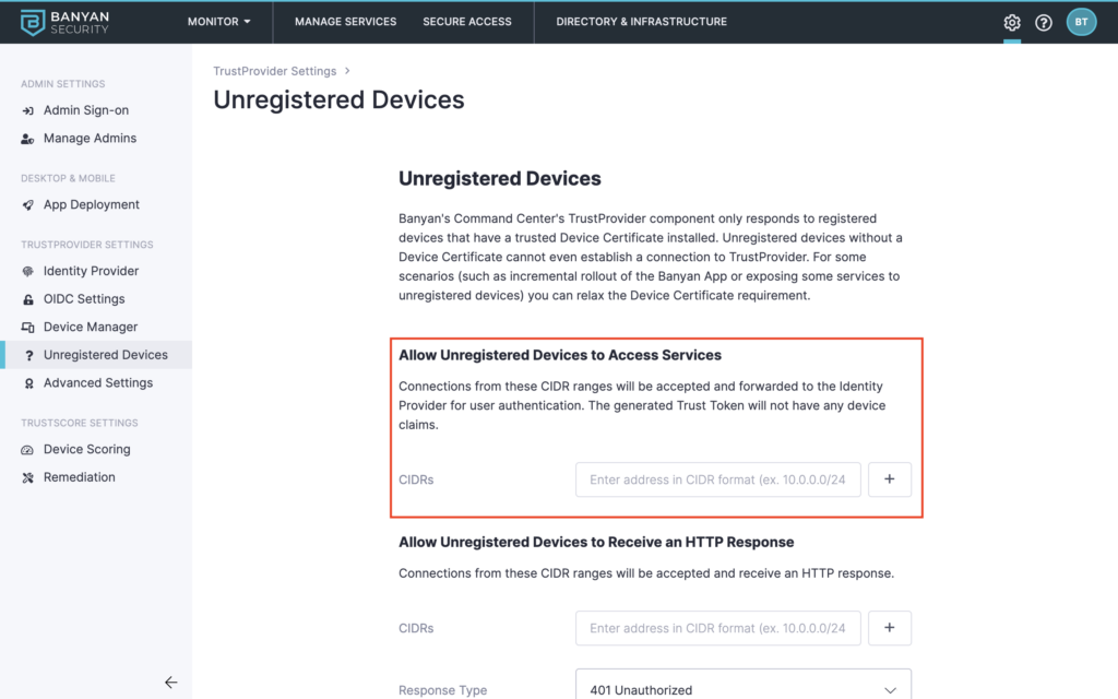 Allow Unregistered Devices to Access Services image