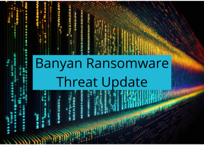 Ransomware Threat Update Graphic with lines of code vanishing into color