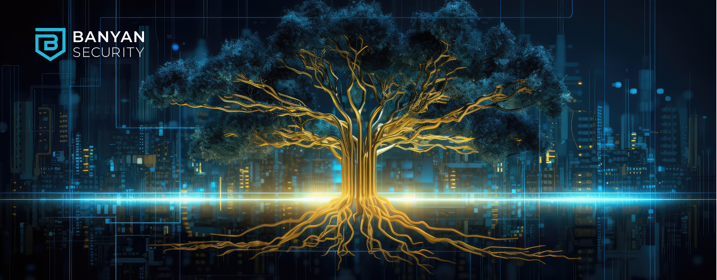 Microsoft and Banyan Security represented by a tree made of circuits