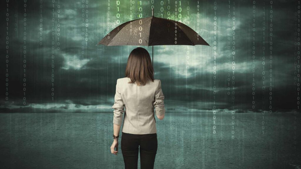 privacy-in-the-age-of-big-data woman with an umbrella in the data rain
