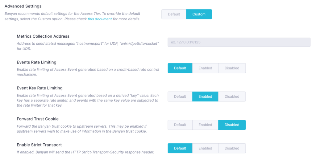 advanced configuration | Banyan Security Access Tier settings image